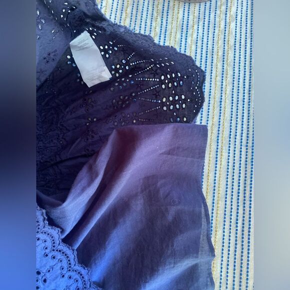 J CREW Dress Navy Blue Eyelet Embroidered Flutter Hem 100% Cotton Long Sleeve 8P - Picture 11 of 15